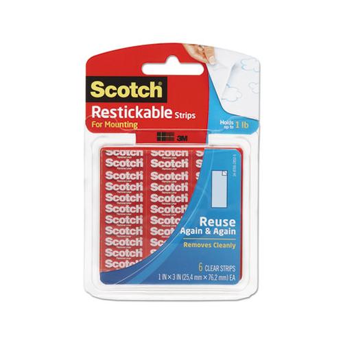 Restickable Mounting Tabs, 1" X 3", Clear, 6-pack