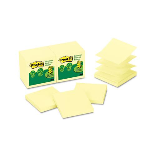 Recycled Pop-up Notes, 3 X 3, Canary Yellow, 100-sheet, 12-pack