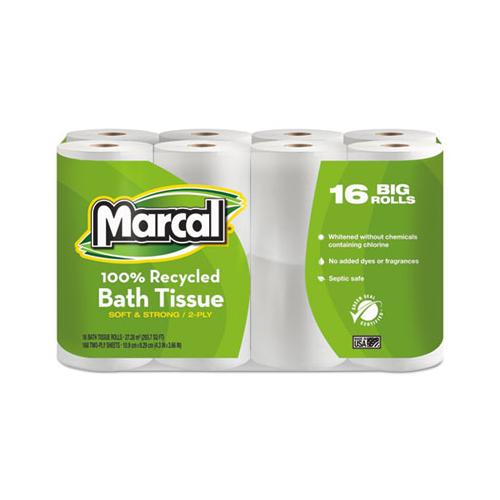 100% Recycled Two-ply Bath Tissue, Septic Safe, 2-ply, White, 168 Sheets-roll, 16 Rolls-pack