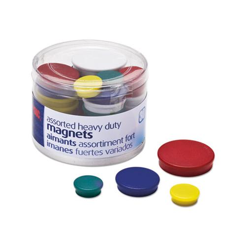 Assorted Heavy-duty Magnets, Circles, Assorted Sizes & Colors, 30-tub