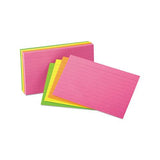 Ruled Index Cards, 3 X 5, Glow Green-yellow, Orange-pink, 100-pack