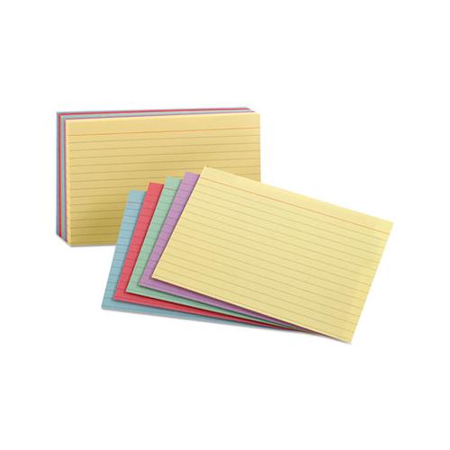 Ruled Index Cards, 3 X 5, Blue-violet-canary-green-cherry, 100-pack