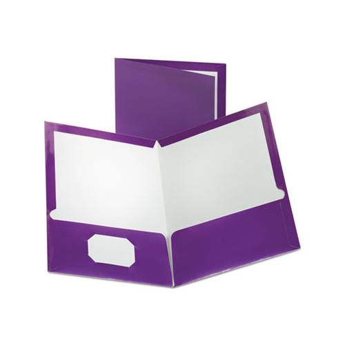 Two-pocket Laminated Folder, 100-sheet Capacity, Metallic Purple, 25-box