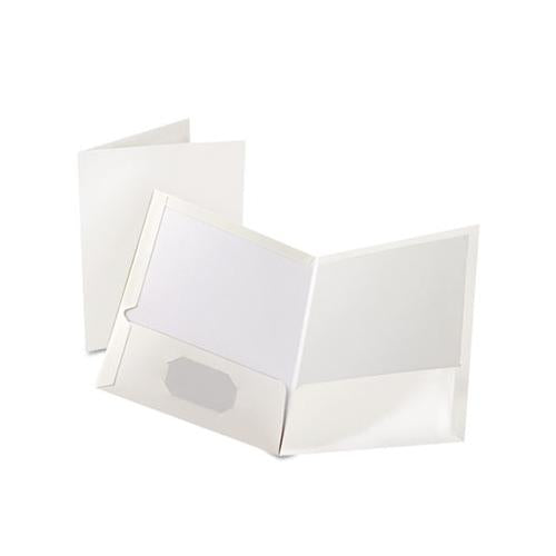High Gloss Laminated Paperboard Folder, 100-sheet Capacity, White, 25-box