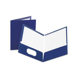 High Gloss Laminated Paperboard Folder, 100-sheet Capacity, Navy, 25-box