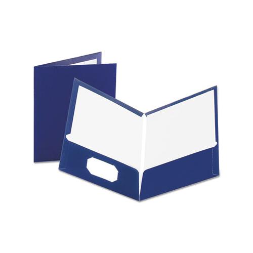 High Gloss Laminated Paperboard Folder, 100-sheet Capacity, Navy, 25-box