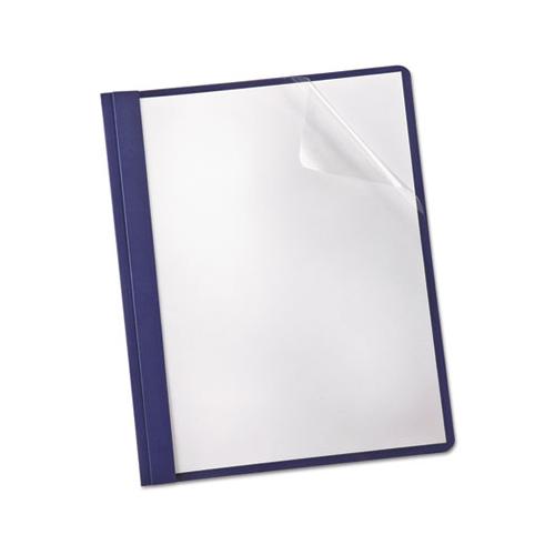 Linen Finish Clear Front Report Cover, 3 Fasteners, Letter, Navy, 25-box