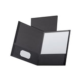 Linen Finish Twin Pocket Folders, Letter, Black,25-box
