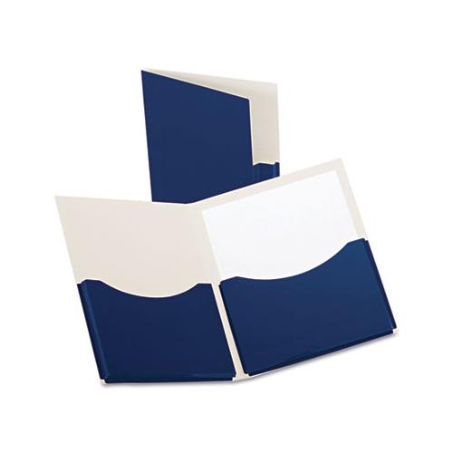 Double Stuff Gusseted 2-pocket Laminated Paper Folder, 200-sheet Capacity, Navy