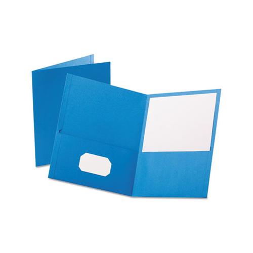 Twin-pocket Folder, Embossed Leather Grain Paper, Light Blue, 25-box