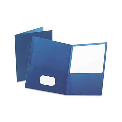 Twin-pocket Folder, Embossed Leather Grain Paper, Blue, 25-box