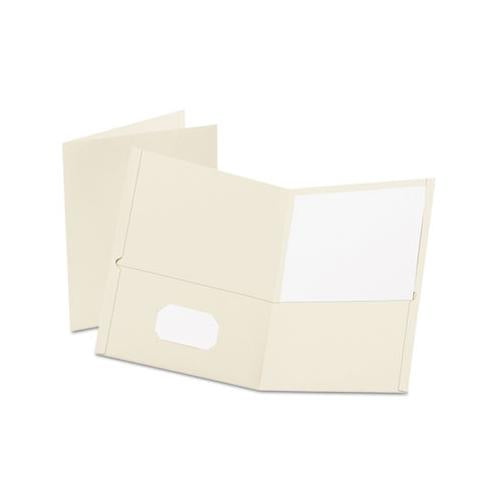 Twin-pocket Folder, Embossed Leather Grain Paper, White, 25-box