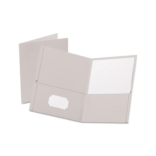 Twin-pocket Folder, Embossed Leather Grain Paper, Gray, 25-box