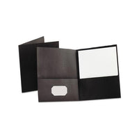 Twin-pocket Folder, Embossed Leather Grain Paper, Black, 25-box