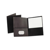 Twin-pocket Folder, Embossed Leather Grain Paper, Black, 25-box