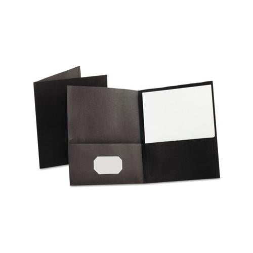 Twin-pocket Folder, Embossed Leather Grain Paper, Black, 25-box