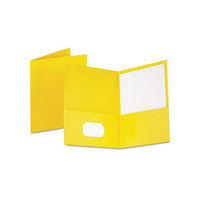 Twin-pocket Folder, Embossed Leather Grain Paper, Yellow, 25-box