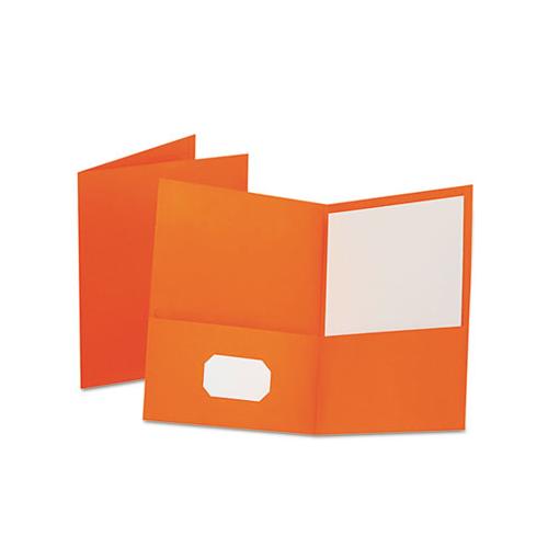 Twin-pocket Folder, Embossed Leather Grain Paper, Orange, 25-box