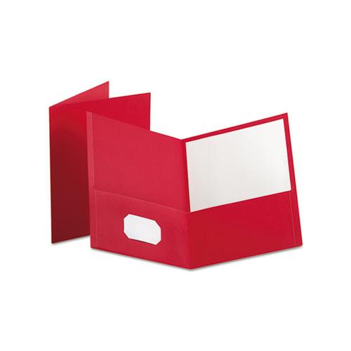 Twin-pocket Folder, Embossed Leather Grain Paper, Red, 25-box