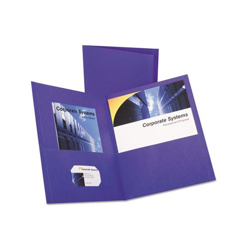 Twin-pocket Folder, Embossed Leather Grain Paper, Purple, 25-box