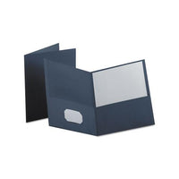 Twin-pocket Folder, Embossed Leather Grain Paper, Dark Blue, 25-box