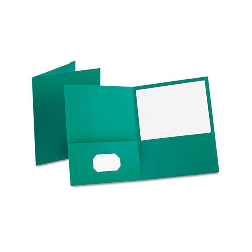 Twin-pocket Folder, Embossed Leather Grain Paper, Teal, 25-box