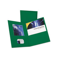 Twin-pocket Folder, Embossed Leather Grain Paper, Hunter Green, 25-box