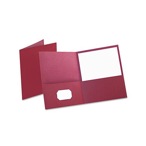 Twin-pocket Folder, Embossed Leather Grain Paper, Burgundy, 25-box