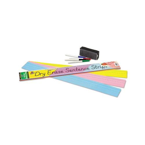 Dry Erase Sentence Strips, 24 X 3, Assorted: Blue-pink-yellow, 30-pack