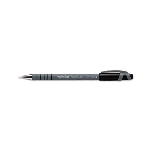 Flexgrip Ultra Stick Ballpoint Pen, Fine 0.8mm, Black Ink, Gray Barrel, Dozen
