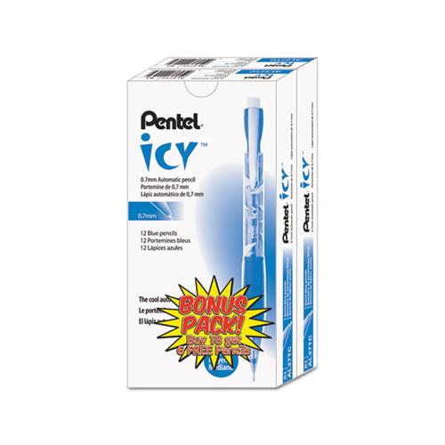 Icy Mechanical Pencil, 0.7 Mm, Hb (#2.5), Black Lead, Transparent Blue Barrel, 24-pack