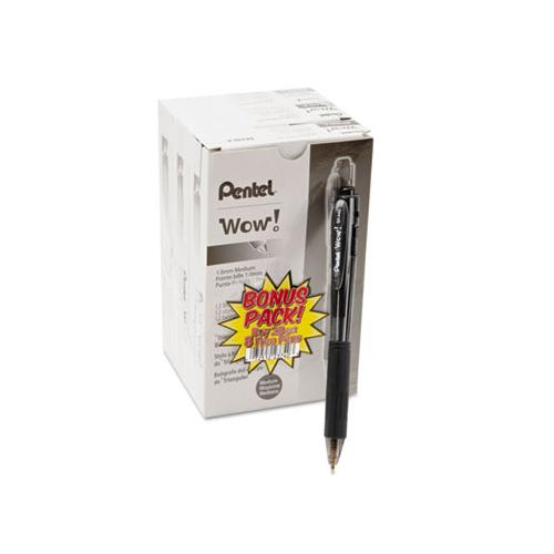 Wow! Retractable Ballpoint Pen Value Pack, Medium 1 Mm, Black Ink-barrel, 36-pack