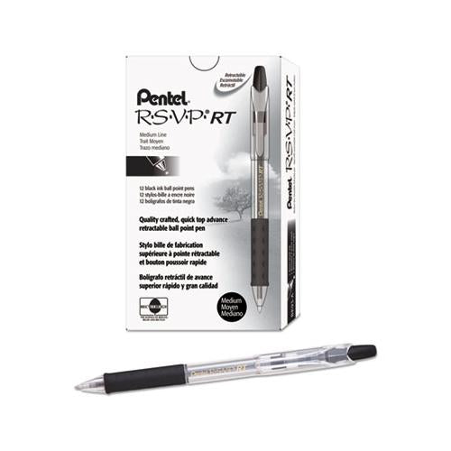 R.s.v.p. Rt Retractable Ballpoint Pen, 1mm, Black Ink, Clear Barrel, Dozen