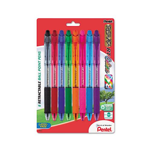 R.s.v.p. Rt Retractable Ballpoint Pen, 1mm, Assorted Ink, Clear Barrel, 8-pack