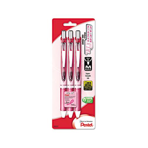 Energel Rtx Retractable Gel Pen, Medium 0.7 Mm, Black Ink, Pink Barrel, 3-pack