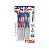 Energel Rtx Retractable Gel Pen, 0.7 Mm, Black Ink, Red-white-blue Barrel, 5-pack