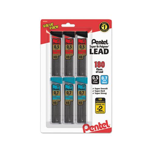 Super Hi-polymer Lead Refill Value Pack, 0.5 Mm; 0.7 Mm, Hb, Black, 30-tube, 6 Tubes-pack