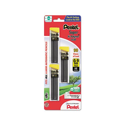 Super Hi-polymer Lead Refills, 0.9 Mm, Hb, Black, 30-tube, 3 Tubes-pack