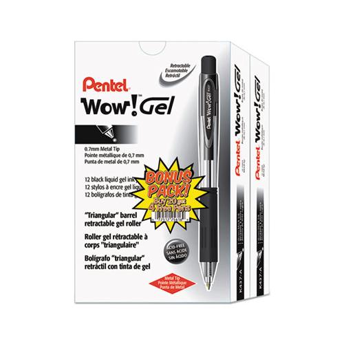 Wow! Retractable Gel Pen, Medium 0.7 Mm, Black Ink, Clear-black Barrel, 24-pack