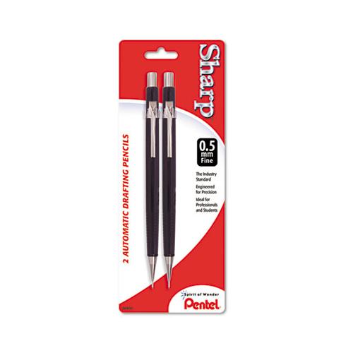 Sharp Mechanical Pencil, 0.5 Mm, Hb (#2.5), Black Lead, Black Barrel, 2-pack