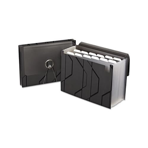 Sliding Cover Expanding File, 4" Expansion, 13 Sections, 1-6-cut Tab, Letter Size, Black