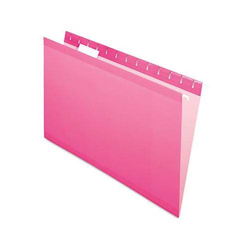 Colored Reinforced Hanging Folders, Legal Size, 1-5-cut Tab, Pink, 25-box