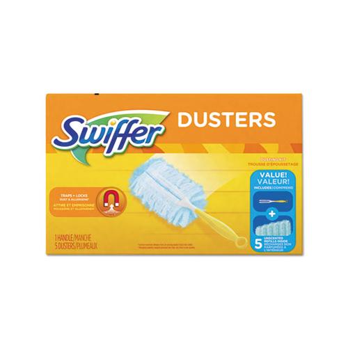 Dusters Starter Kit, Dust Lock Fiber, 6" Handle, Blue-yellow, 6-carton