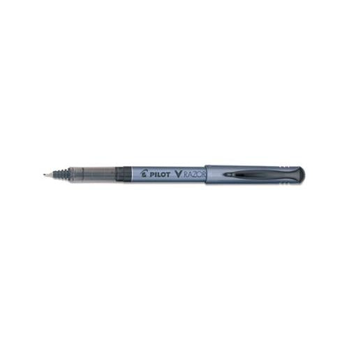 V Razor Point Liquid Ink Stick Marker Pen, 0.5mm, Black Ink, Gray Barrel, Dozen