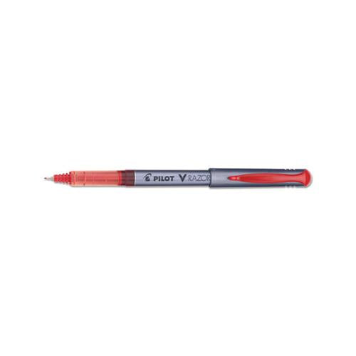V Razor Point Liquid Ink Stick Marker Pen, 0.5mm, Red Ink, Gray Barrel, Dozen