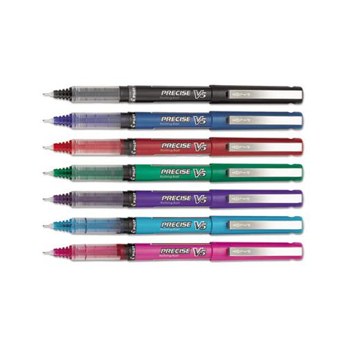 Precise V5 Stick Roller Ball Pen, 0.5mm, Assorted Ink-barrel, 7-pack