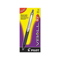 Vball Rt Liquid Ink Retractable Roller Ball Pen, 0.7mm, Black Ink, Black-white Barrel