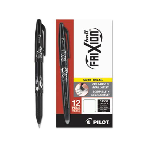 Frixion Ball Erasable Stick Gel Pen, Fine 0.7mm, Black Ink, Black Barrel