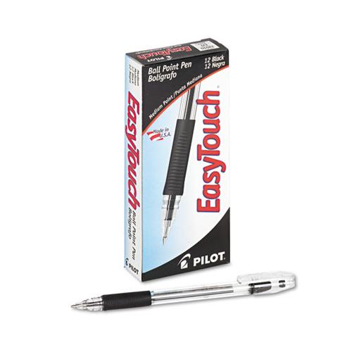 Easytouch Stick Ballpoint Pen, Medium 1mm, Black Ink, Clear Barrel, Dozen