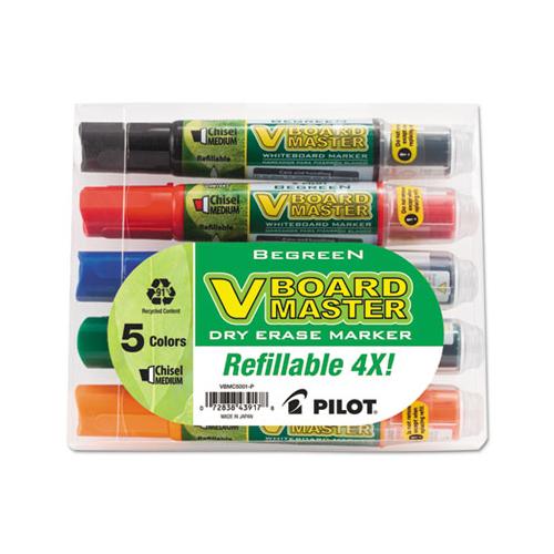 Begreen V Board Master Dry Erase Marker, Medium Chisel Tip, Assorted Colors, 5-pack